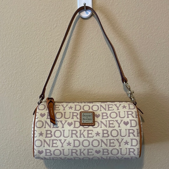 Dooney & Bourke Bags Dooney Bourke Euc Cream Colored Small Handbag With Purple Letters